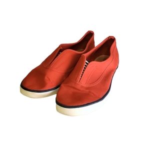 Autumn Orange Slip On Minimal Canvas Sneakers with Striped Tongue